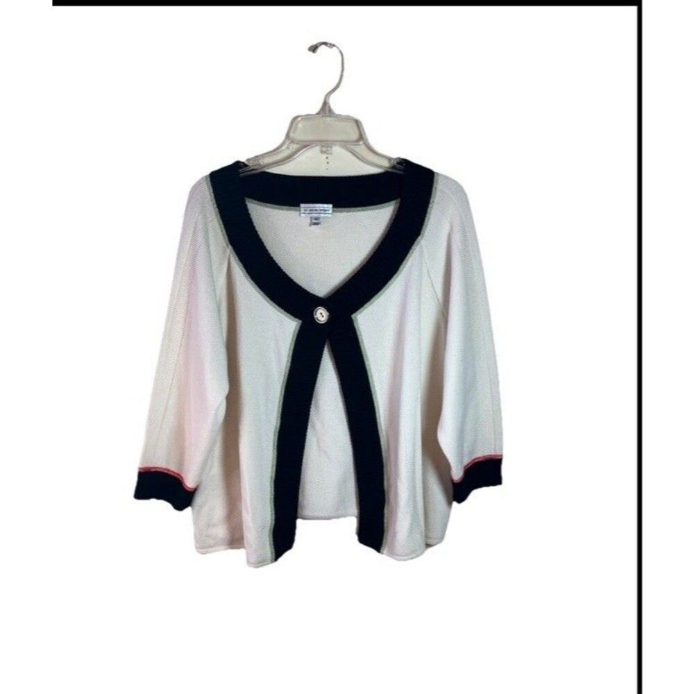 St. John Sport Santana Knit Size XL Black White 3/4 Sleeve Sweater Cardigan
